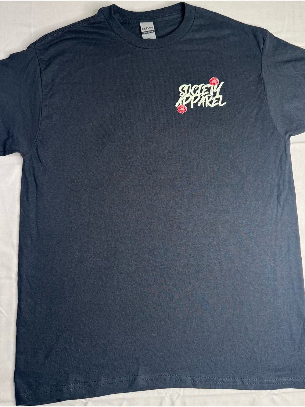 Gildan blak Short-Sleeve Tee with White Script & Red Rose Accents